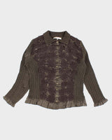 Vintage 90s Khaki Textured Blouse - M