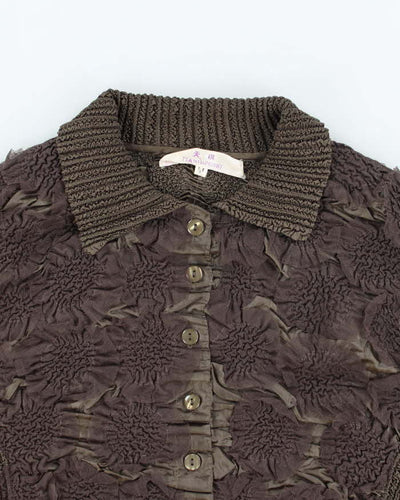 Vintage 90s Khaki Textured Blouse - M