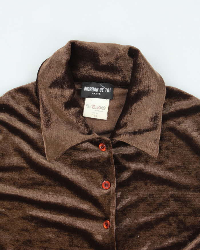 Vintage 80s Morgan De Toi Brown Velvet Blouse - S