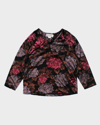 Vintage 90s Diamond Lea Gown Floral Velvet Top - XL