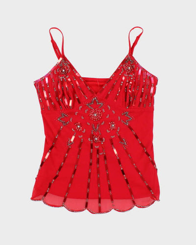 Vintage Y2k 00s Red Sequin Beaded Cami - S