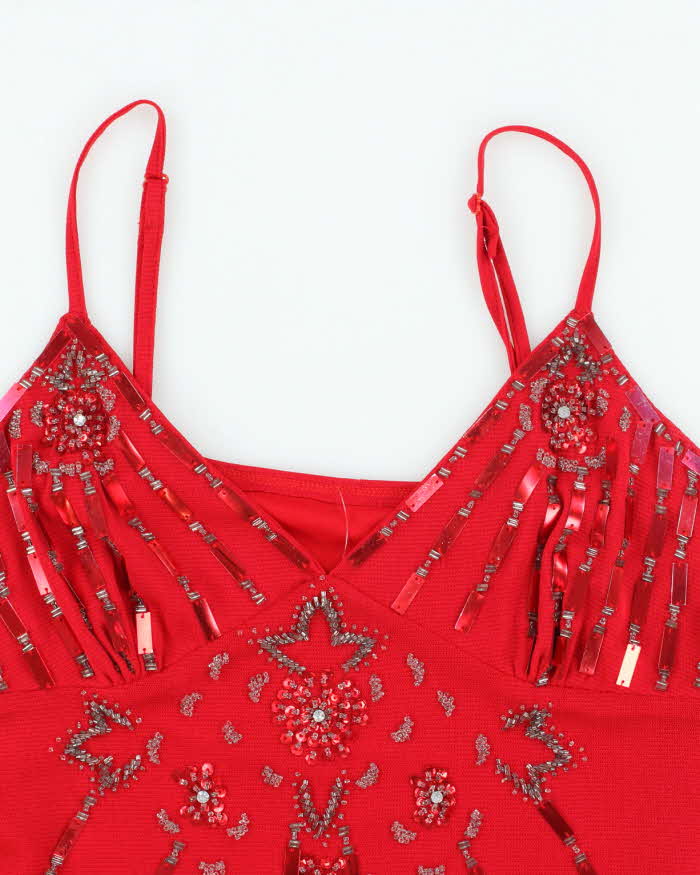 Vintage Y2k 00s Red Sequin Beaded Cami - S