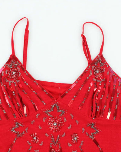 Vintage Y2k 00s Red Sequin Beaded Cami - S