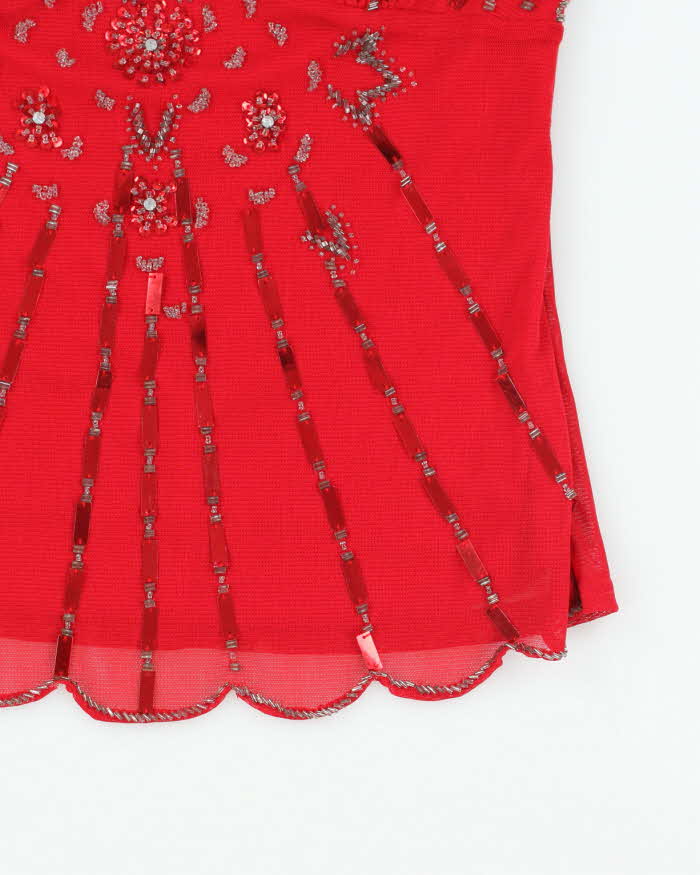 Vintage Y2k 00s Red Sequin Beaded Cami - S
