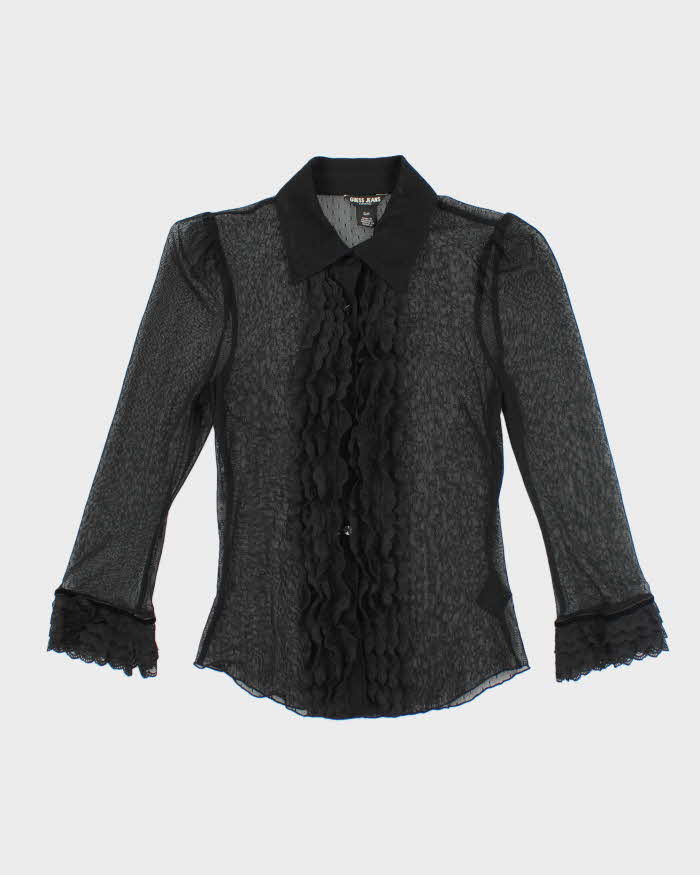 Vintage Y2k 00s Guess Lace Sheer Ruffle Blouse - S