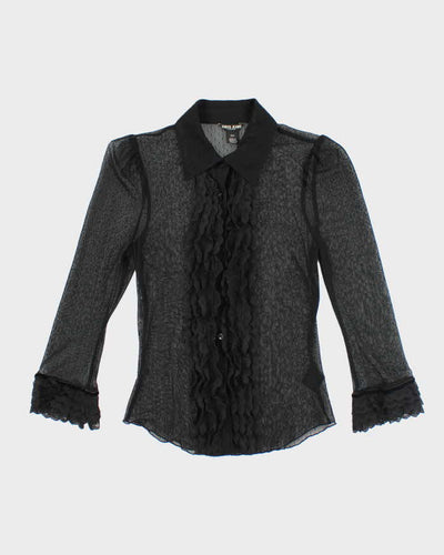 Vintage Y2k 00s Guess Lace Sheer Ruffle Blouse - S