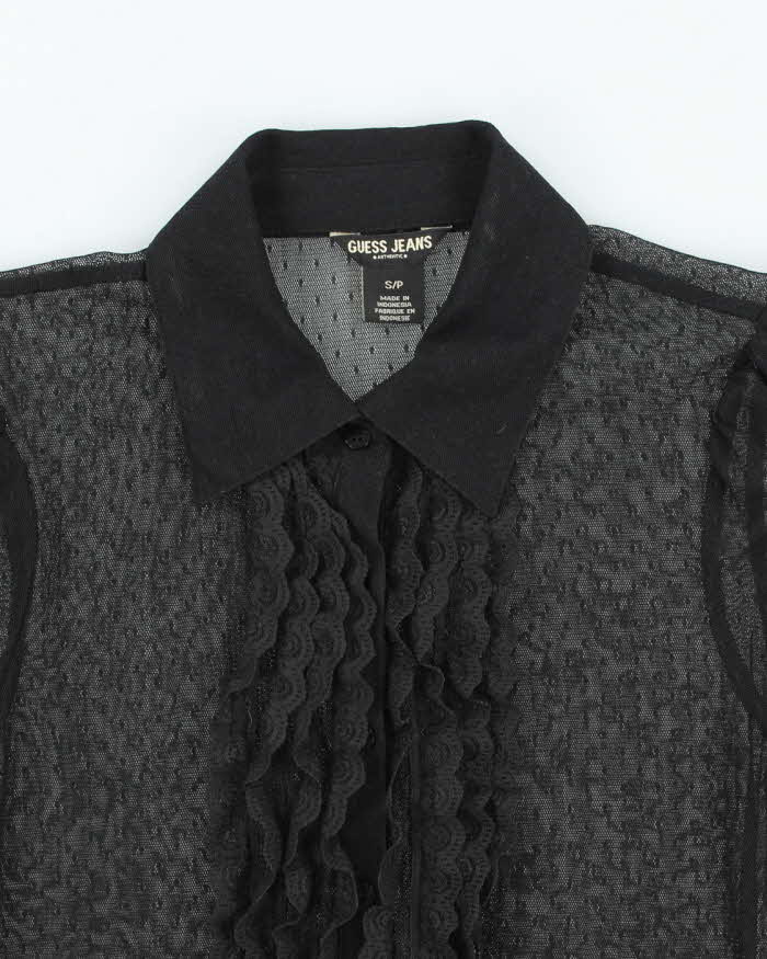 Vintage Y2k 00s Guess Lace Sheer Ruffle Blouse - S