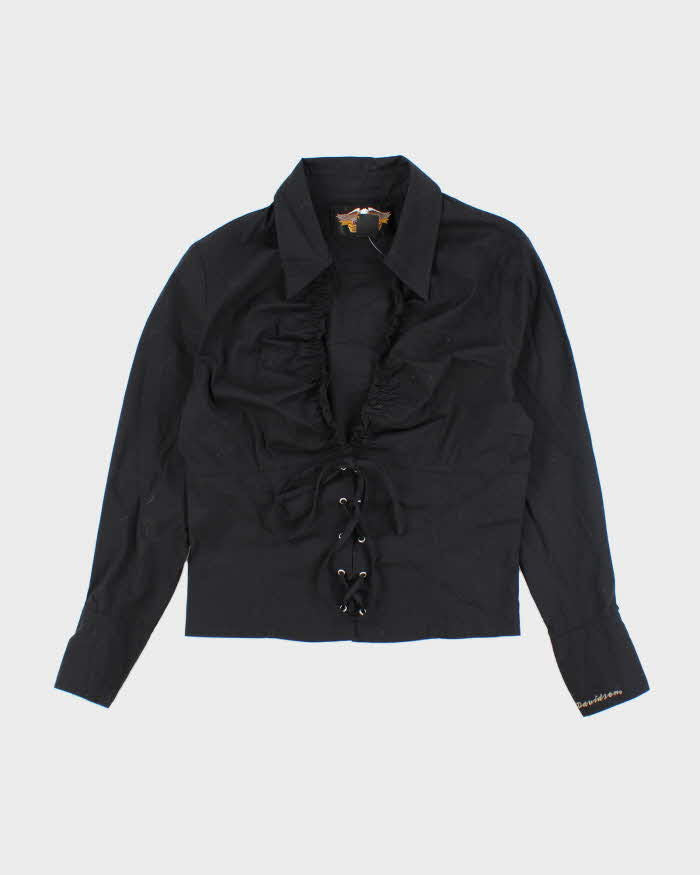 Vintage Y2k 00s Harley Davidson Lace-Up Blouse - M