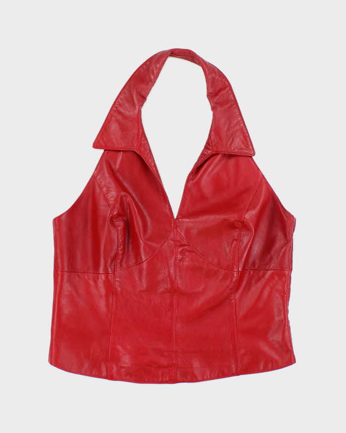 Vintage 90s Danier Red Leather Halter Neck Top - M