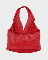 Vintage 90s Danier Red Leather Halter Neck Top - M
