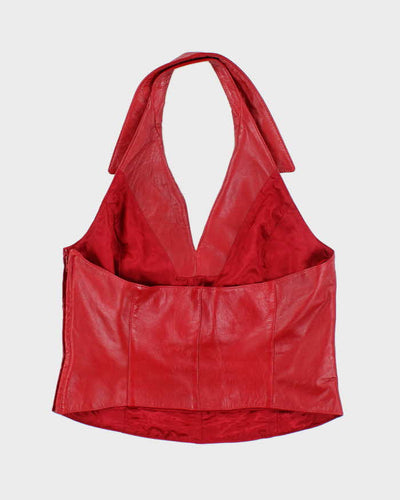 Vintage 90s Danier Red Leather Halter Neck Top - M