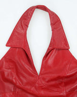 Vintage 90s Danier Red Leather Halter Neck Top - M