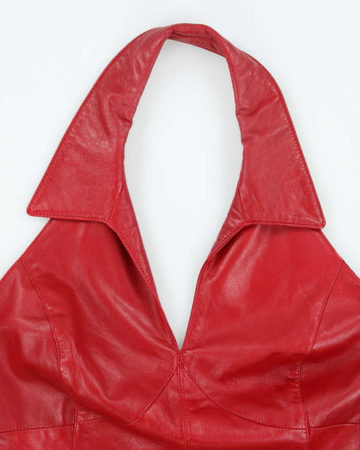 Vintage 90s Danier Red Leather Halter Neck Top - M