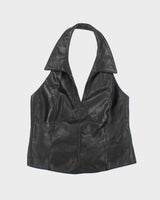 Vintage 90s Danier Black Leather Halter Neck Top - M