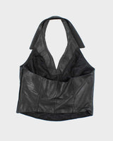 Vintage 90s Danier Black Leather Halter Neck Top - M