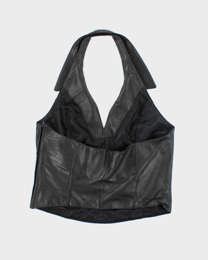 Vintage 90s Danier Black Leather Halter Neck Top - M