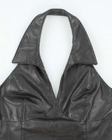 Vintage 90s Danier Black Leather Halter Neck Top - M