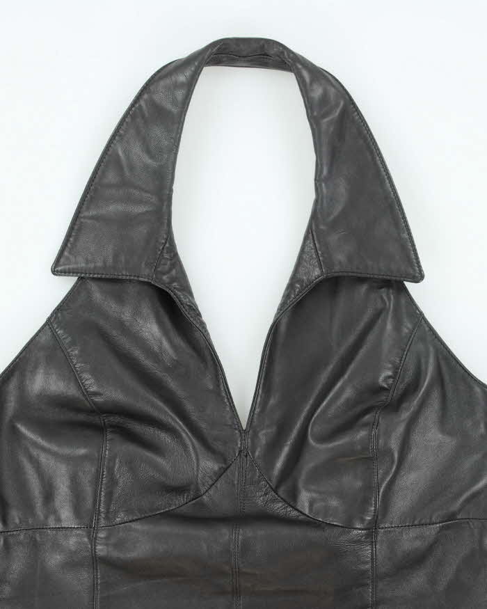 Vintage 90s Danier Black Leather Halter Neck Top - M