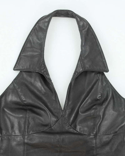 Vintage 90s Danier Black Leather Halter Neck Top - M