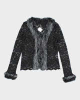 Deadstock Vintage Y2k 00s Le Chateau Lace Faux Fur Cardigan - M