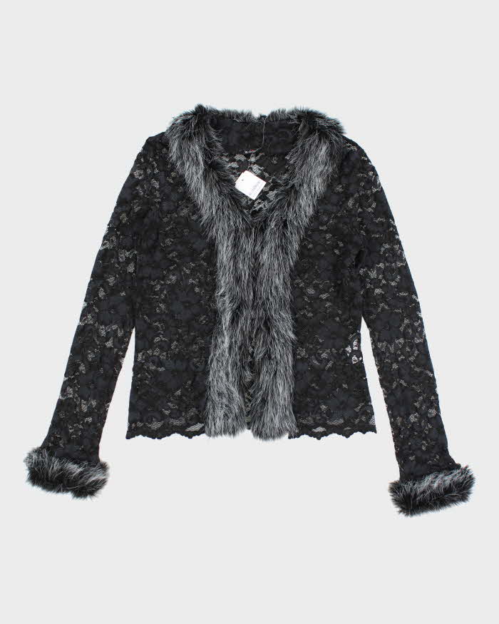 Deadstock Vintage Y2k 00s Le Chateau Lace Faux Fur Cardigan - M