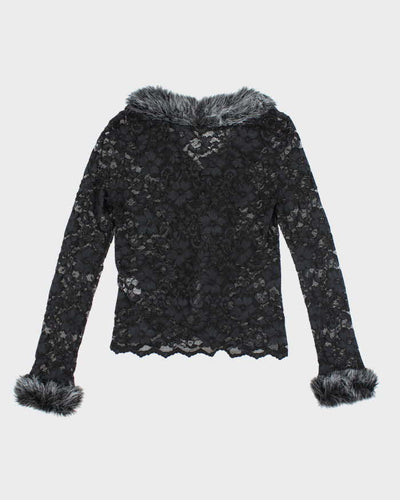 Deadstock Vintage Y2k 00s Le Chateau Lace Faux Fur Cardigan - M