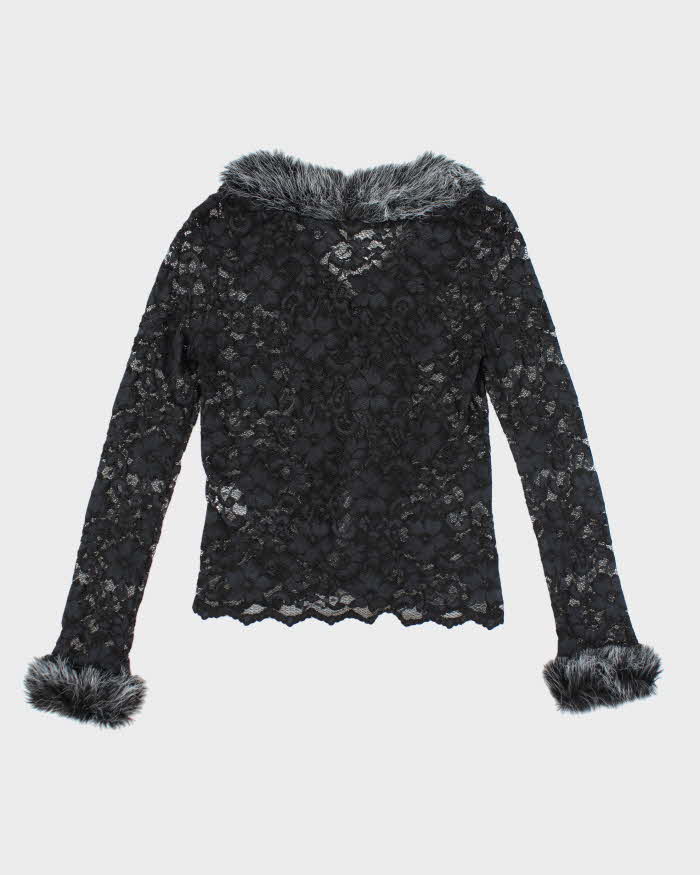 Deadstock Vintage Y2k 00s Le Chateau Lace Faux Fur Cardigan - M