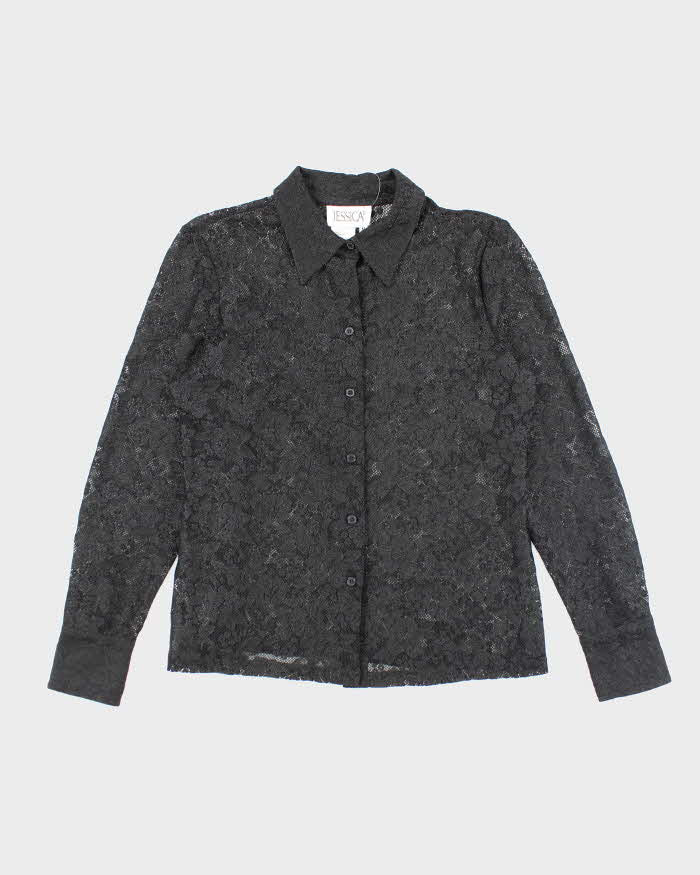 Vintage Y2k 00s Jessica Black Lace Blouse - M