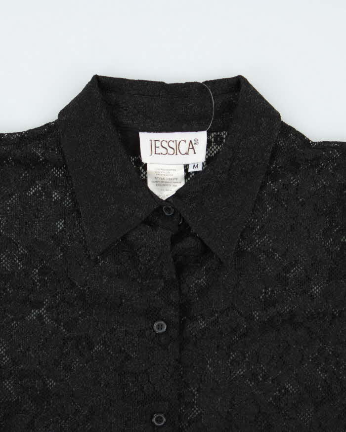 Vintage Y2k 00s Jessica Black Lace Blouse - M