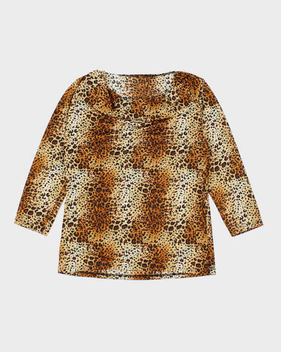 Vintage Y2k 00s Leopard Print Cowl Neck Top - M