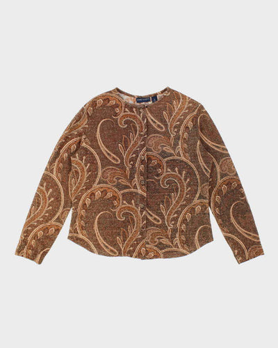 Vintage 90s Anne Klein Glittery Paisley Pattern Sheer Button Up Top - L