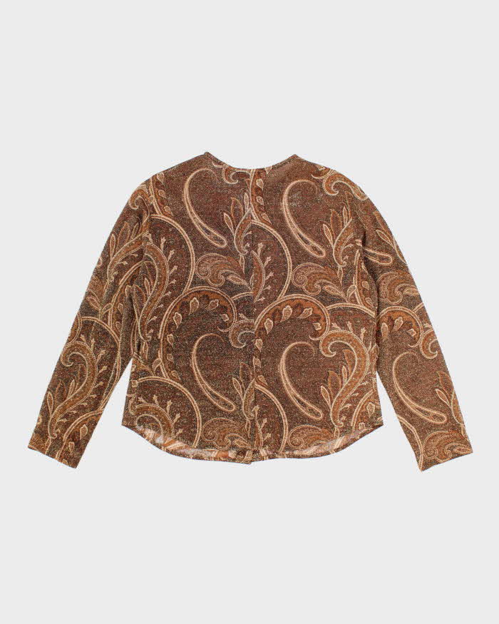Vintage 90s Anne Klein Glittery Paisley Pattern Sheer Button Up Top - L