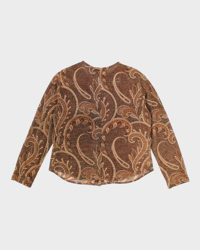 Vintage 90s Anne Klein Glittery Paisley Pattern Sheer Button Up Top - L