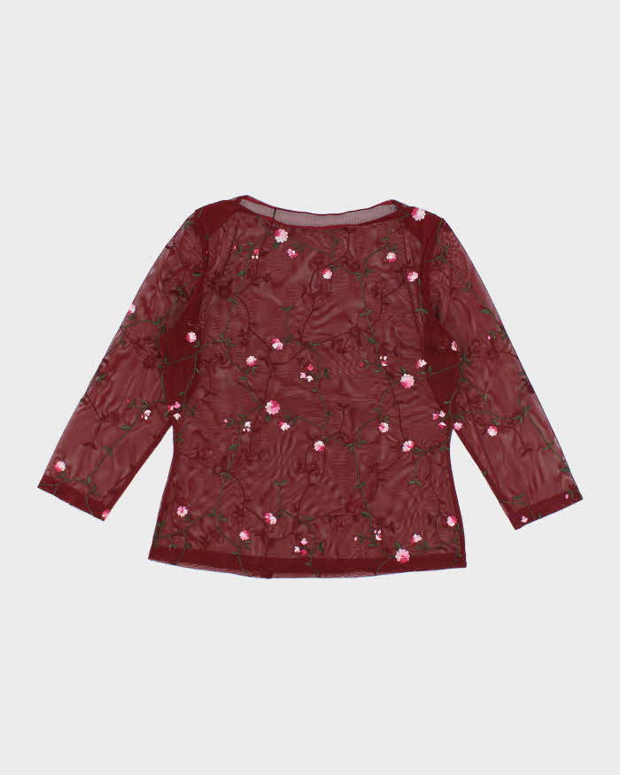 Vintage Y2k 00s Red Mesh Floral Top - M