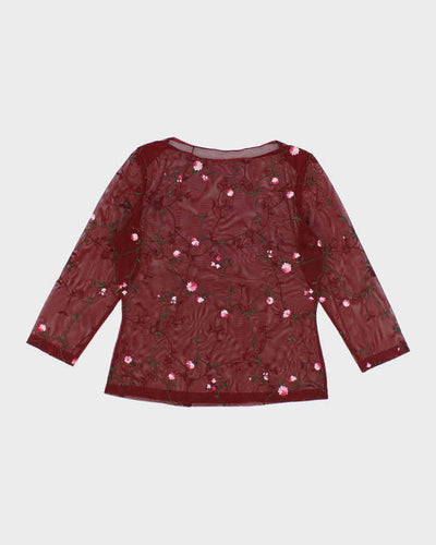Vintage Y2k 00s Red Mesh Floral Top - M