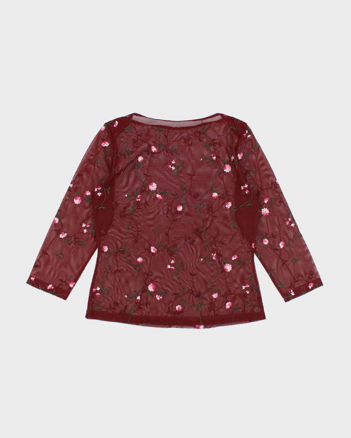 Vintage Y2k 00s Red Mesh Floral Top - M