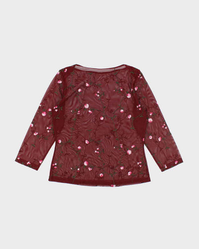 Vintage Y2k 00s Red Mesh Floral Top - M