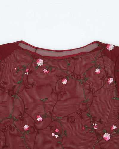 Vintage Y2k 00s Red Mesh Floral Top - M