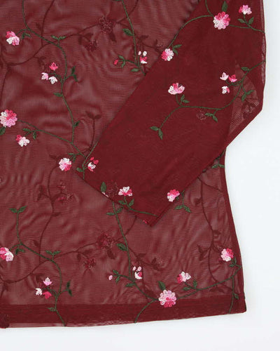 Vintage Y2k 00s Red Mesh Floral Top - M