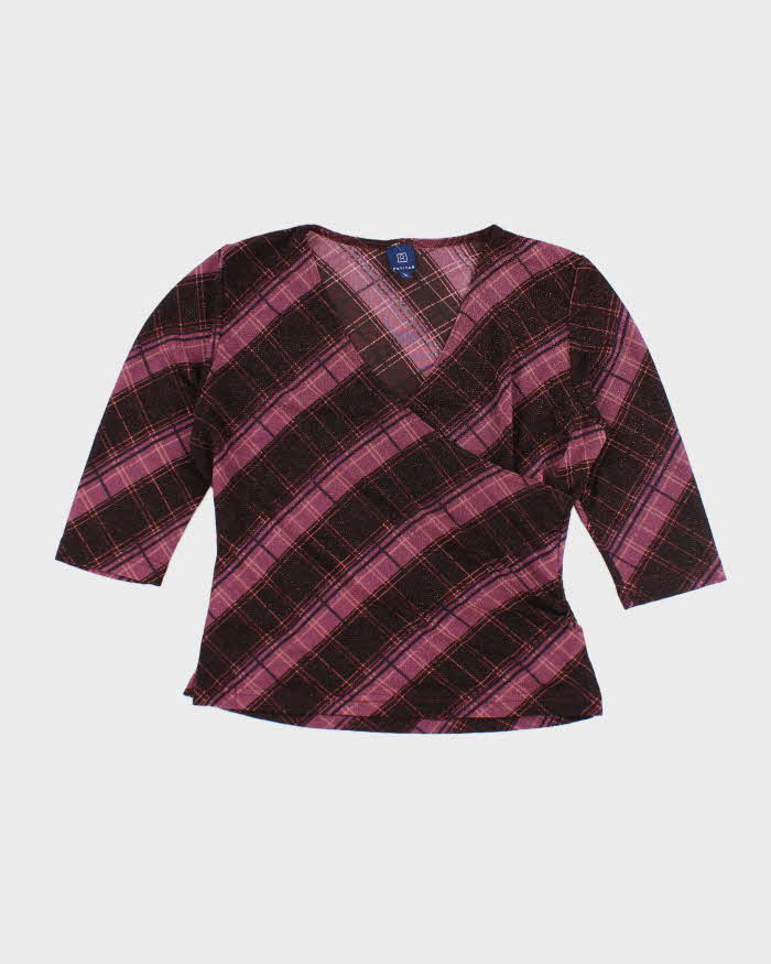 Vintage Y2k 00s Purple Sparkly Checked Pattern Top - S