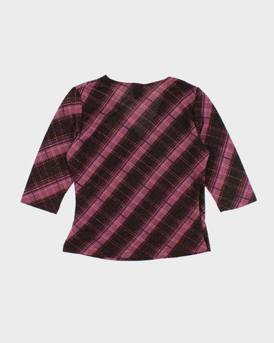 Vintage Y2k 00s Purple Sparkly Checked Pattern Top - S