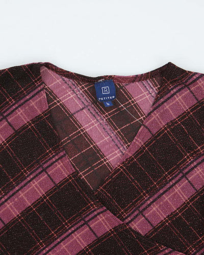 Vintage Y2k 00s Purple Sparkly Checked Pattern Top - S