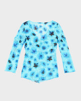 Vintage Y2k 00s Blue Mesh Floral Tie Top - S