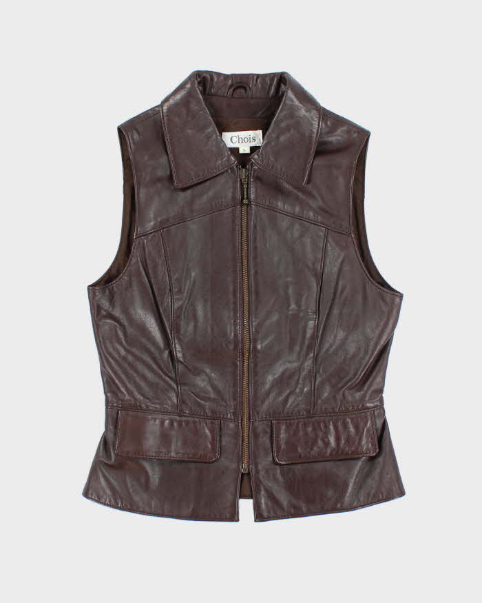 Vintage Chois Brown Leather Zip-Up Sleeveless Waistcoat - S