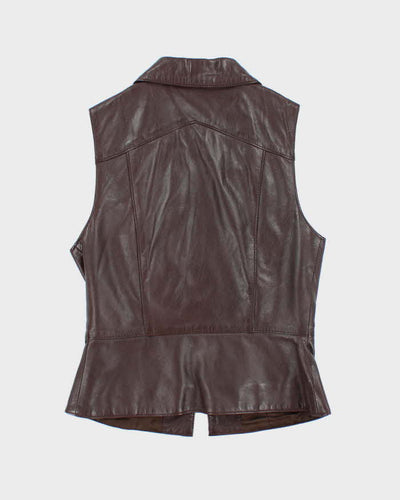 Vintage Chois Brown Leather Zip-Up Sleeveless Waistcoat - S
