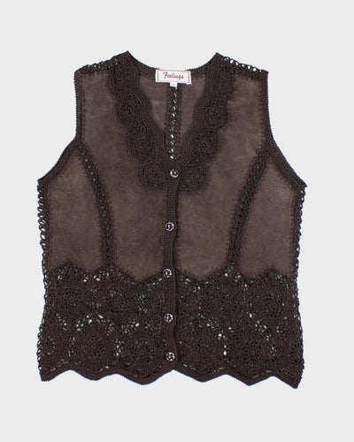 Vintage Feelings Crochet Suede Patchwork Waistcoat - M