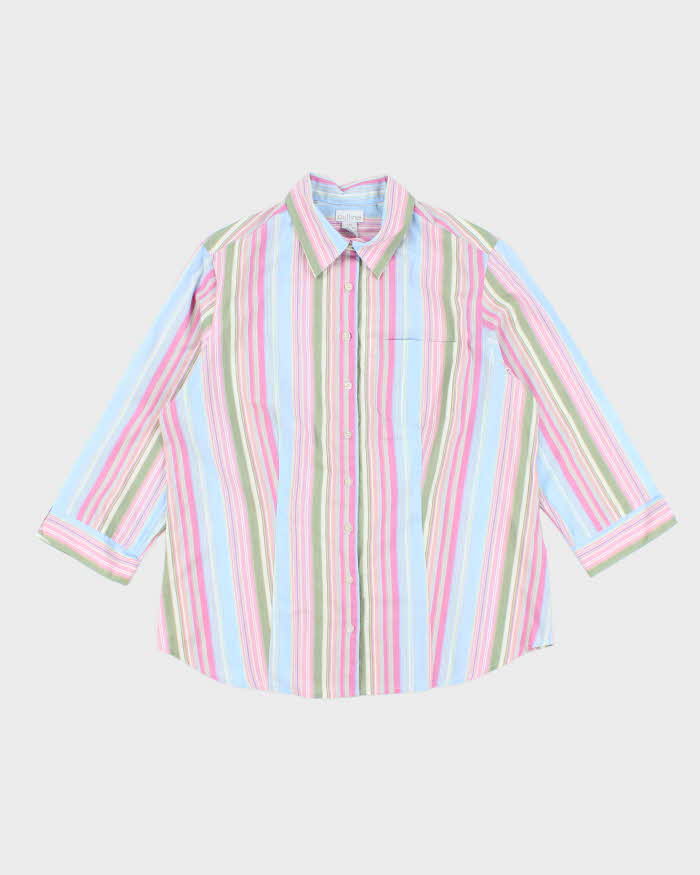 Vintage Outline Striped Button-Up Blouse - L