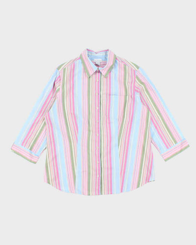 Vintage Outline Striped Button-Up Blouse - L