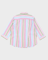 Vintage Outline Striped Button-Up Blouse - L
