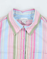 Vintage Outline Striped Button-Up Blouse - L